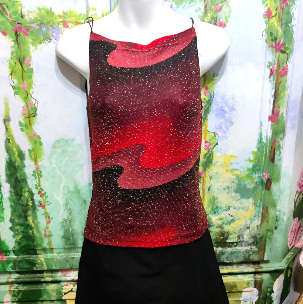 Red black and gold shimmering top